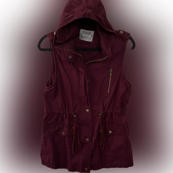 2SABLE💫Women’s Burgundy Military Drawstring Hoodie Vest - Picture 5 of 13